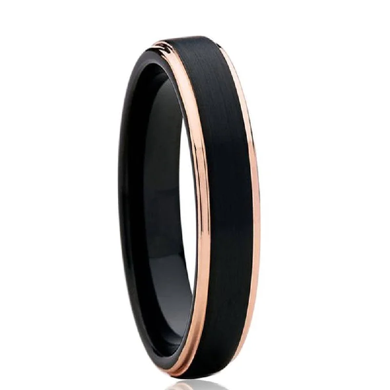 4mm Black with Rose Gold Tungsten Carbide Women's Ring Band