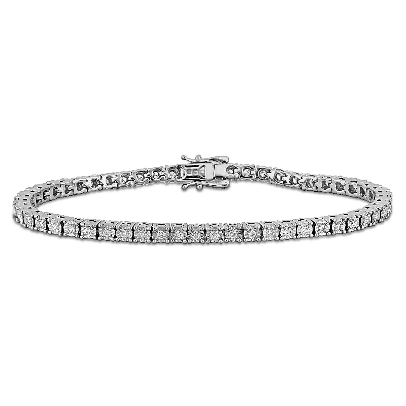 stackable bangles for women -Created Forever 1ct TW Lab-Grown Diamond Tennis Bracelet in Sterling Silver - 7 in