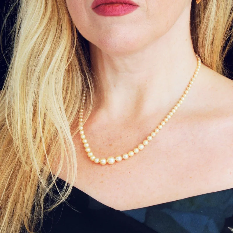 bridal shower necklaces for women -Natural Creamy Lustre Vintage Cultured Pearl Necklace