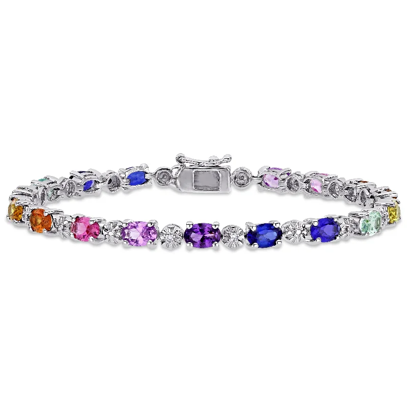 silver stackable rings -Mimi & Max 9 7/8ct TGW Multi-Color Created Sapphire and Diamond-Accent Tennis Bracelet in Sterling Silver