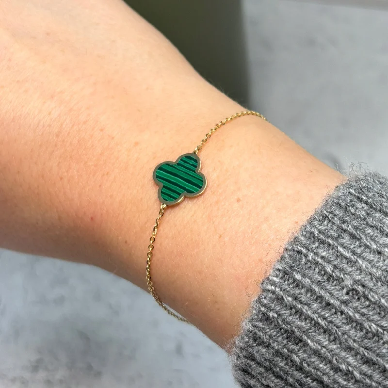 adjustable bangles for women -Large Malachite Single Clover Bracelet