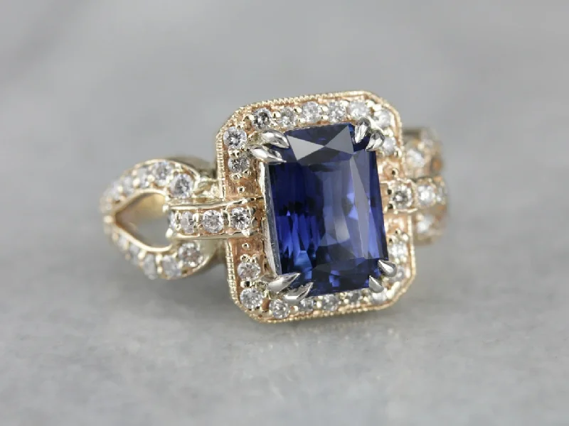 Modern Sapphire and Diamond Cocktail Ring