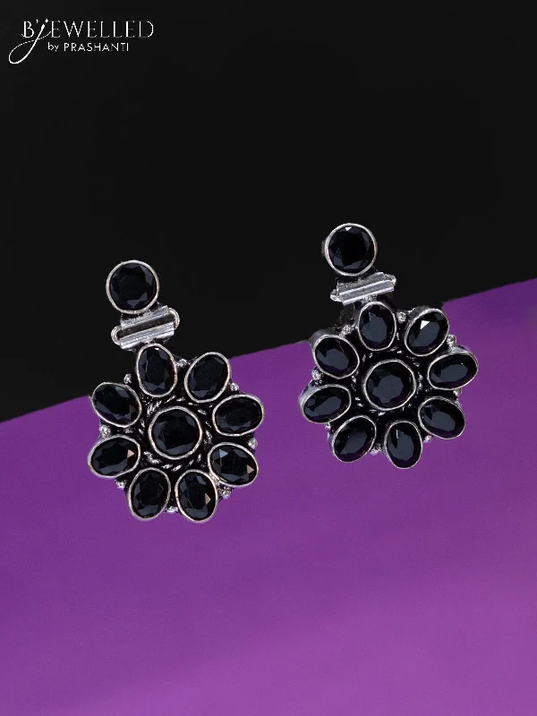 statement earrings for women -Oxidised earrings with black stones