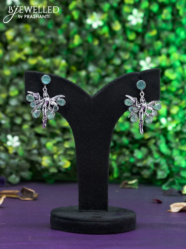 large earrings for women -Oxidised earring butterfly design with mint green stones