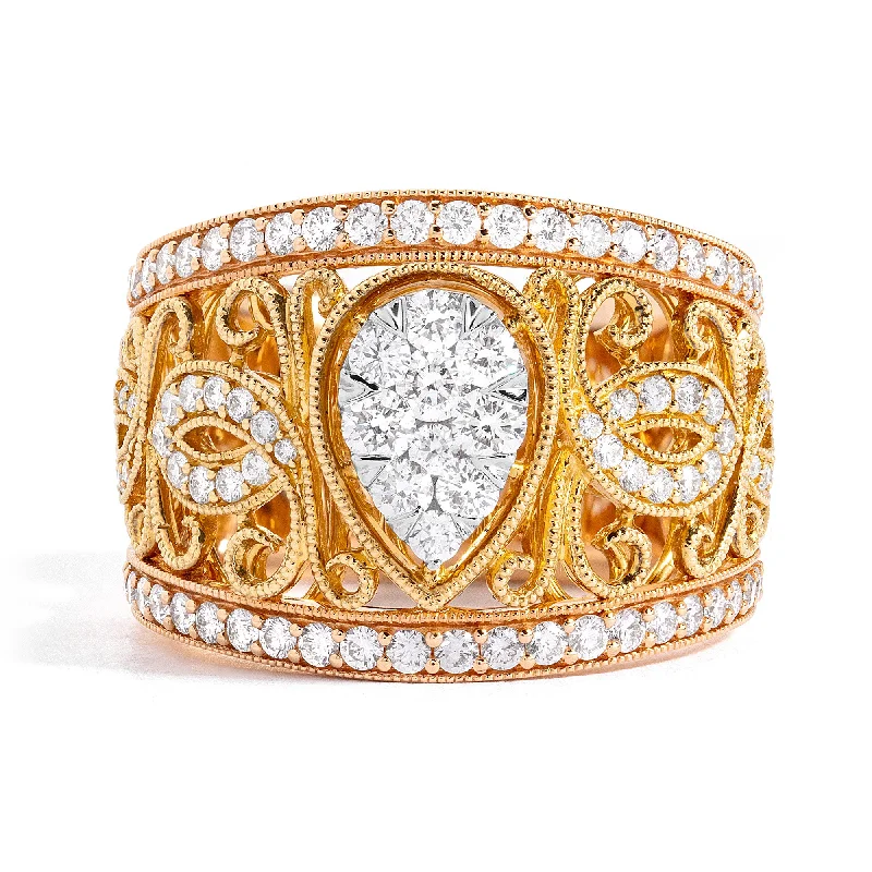 Robert Irwin Couture Mumtaz Jewel of the Palace Tri-Color Gold Filigree Fashion Ring