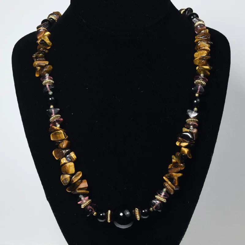 trendy choker necklaces for women -HEAVY Tiger's Eye and Black Onyx Beaded Necklace