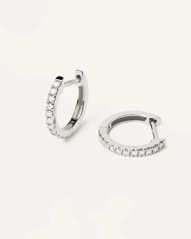 fashionable drop earrings -Diamonds and White Gold Eternity Mini Hoops