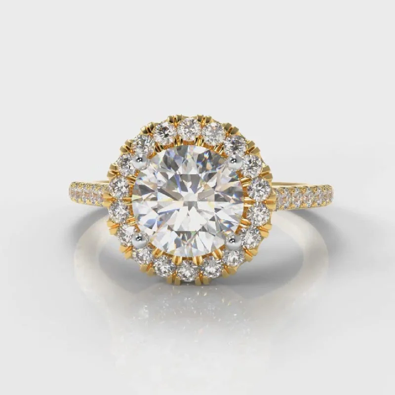 engraved engagement rings -Petite Micropavé Round Brilliant Cut Diamond Halo Engagement Ring - Yellow Gold