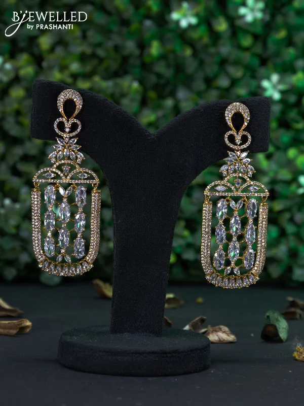 custom designed earrings for women -Zircon earring with cz stones in gold finish