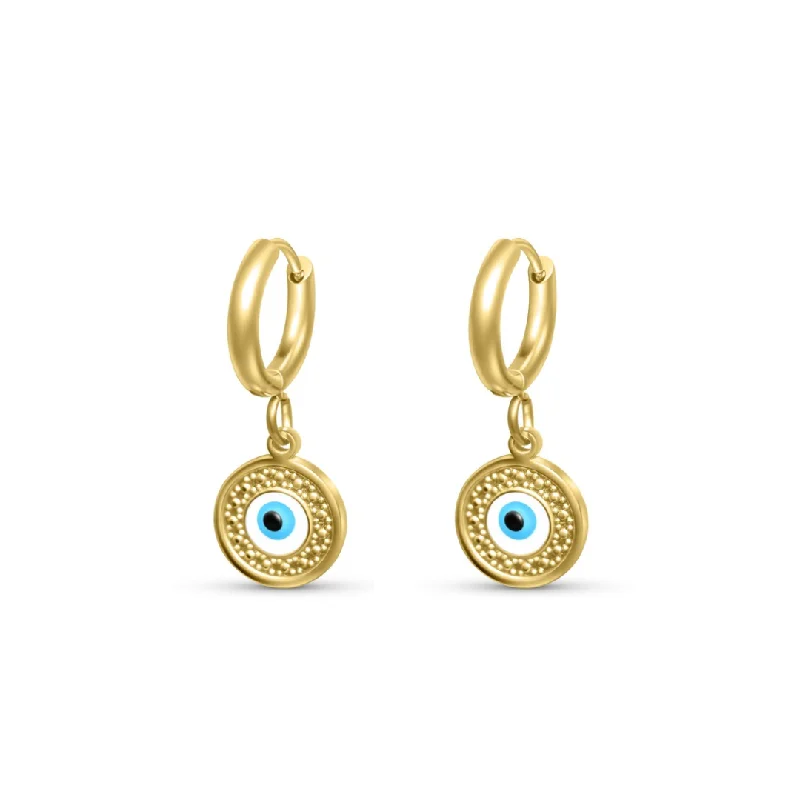 stud and hoop earrings for women -Round Evil Eye Huggies