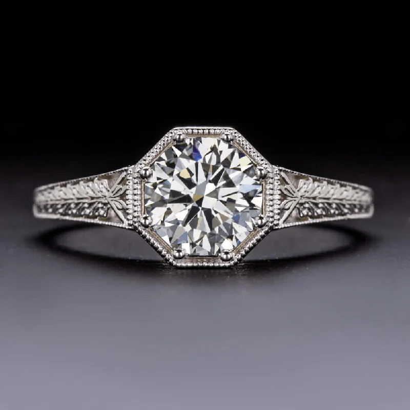 geometric engagement rings -1 CARAT GIA CERTIFIED J SI1 DIAMOND ENGAGEMENT RING VINTAGE STYLE SOLITAIRE 1ct