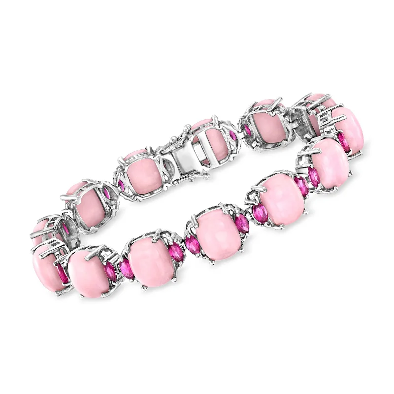 wedding ring sets for women -Ross-Simons Pink Opal and Rhodolite Garnet Bracelet in Sterling Silver