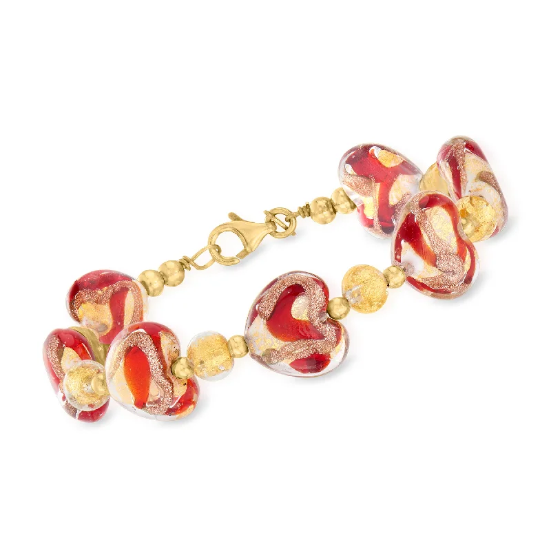 custom rings for women -Ross-Simons Italian Murano Glass Heart Bracelet in 18kt Gold Over Sterling