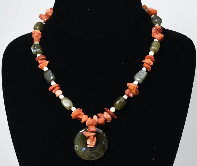 sophisticated necklaces for women -Labradorite, Red Coral, White Onyx Necklace