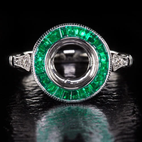 wedding engagement rings -VINTAGE STYLE DIAMOND EMERALD ENGAGEMENT RING SETTING ROUND 7m SEMI MOUNT TARGET