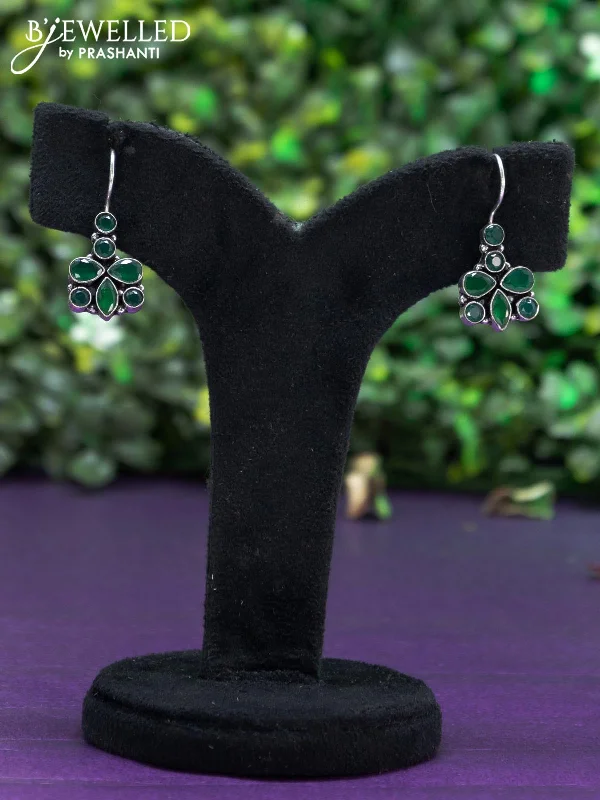 sterling silver earrings -Oxidised hanging type earring with emerald stones