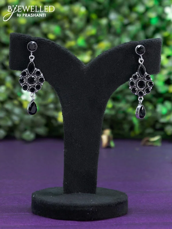 silver stud earrings for women -Oxidised earring with black stones and hanging