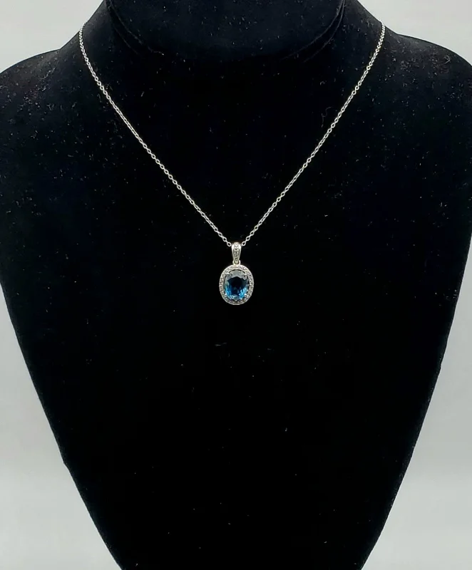 gold chain necklaces for women -Blue and Colorless Topaz Sterling Silver Pendant Chain Necklace - 18"