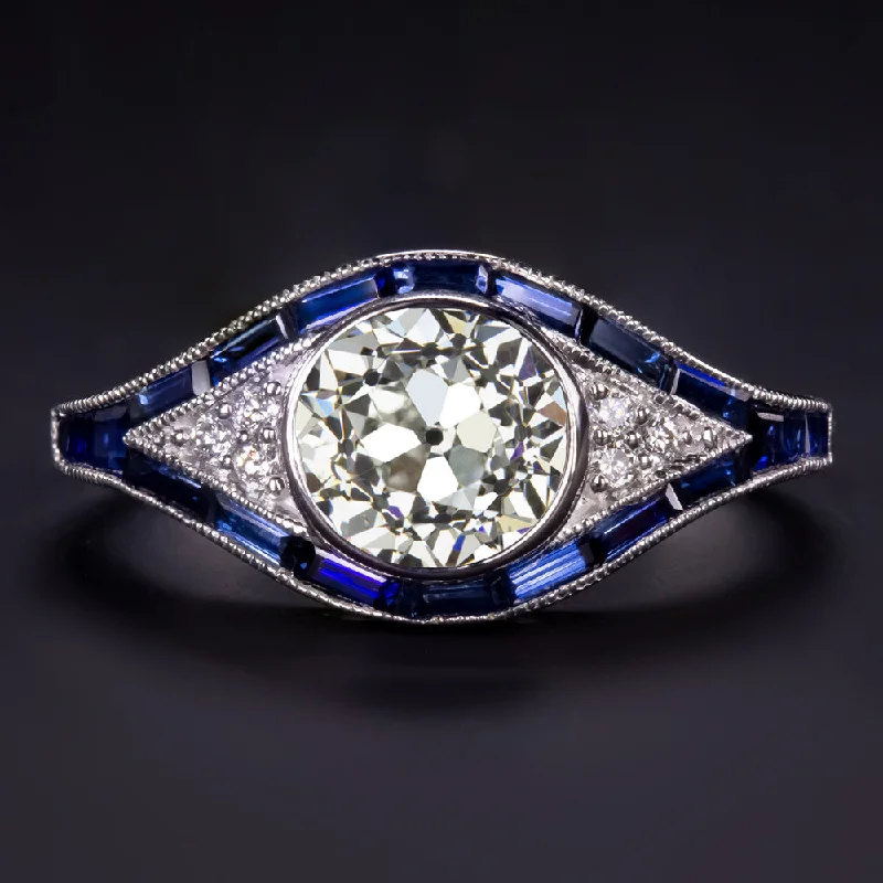 modern engagement rings -1.5ct CERTIFIED OLD EUROPEAN CUT DIAMOND ENGAGEMENT RING VINTAGE STYLE SAPPHIRE