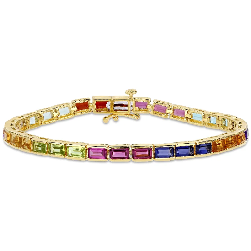 sleek cuff bracelets for women -9 1/10 CT TGW Multi-Gemstone Tennis Bracelet in Yellow Plated Sterling Silver