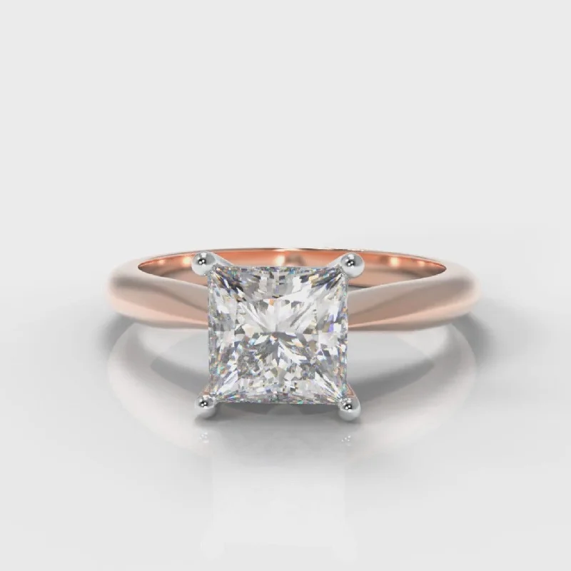 heirloom engagement rings -Carrée Solitaire Princess Cut Diamond Engagement Ring - Rose Gold