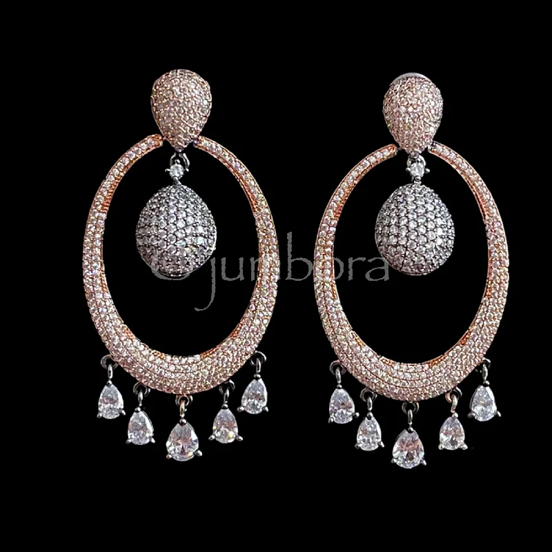 heart-shaped earrings for women -Statement Rose Gold Victorian Zircon AD (CZ) Earrings