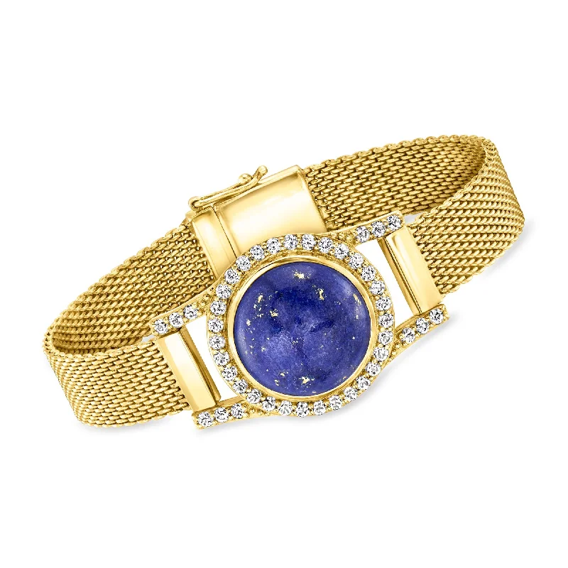 titanium engagement rings for women -Ross-Simons Lapis and White Topaz Mesh Bracelet in 18kt Gold Over Sterling