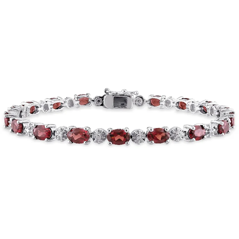 unique bangles for women -9 7/8 CT TGW Garnet and Diamond Bracelet in Sterling Silver