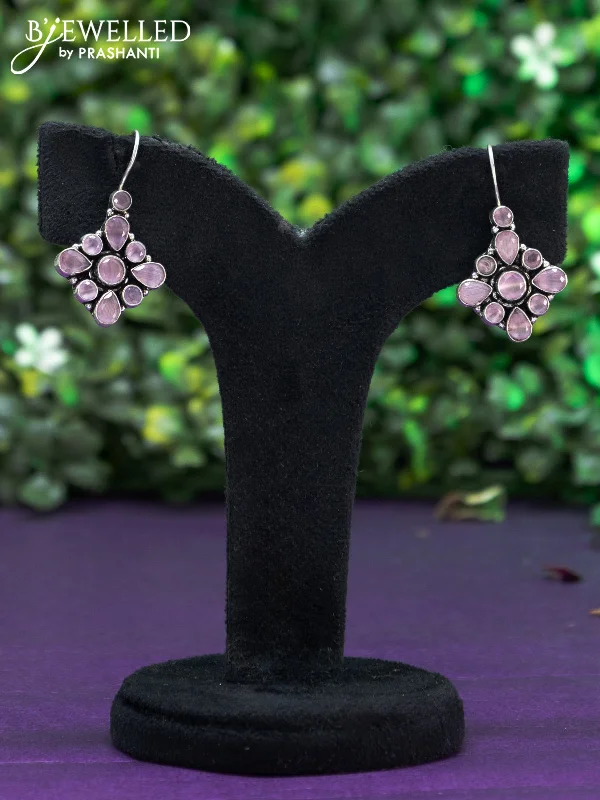 personalized earrings for women -Oxidised hanging type earring with baby pink stones