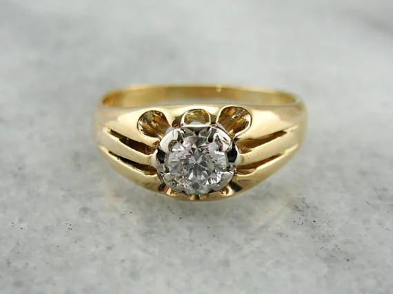 pear shaped engagement rings -Vintage Diamond Belcher Solitaire Engagement Ring