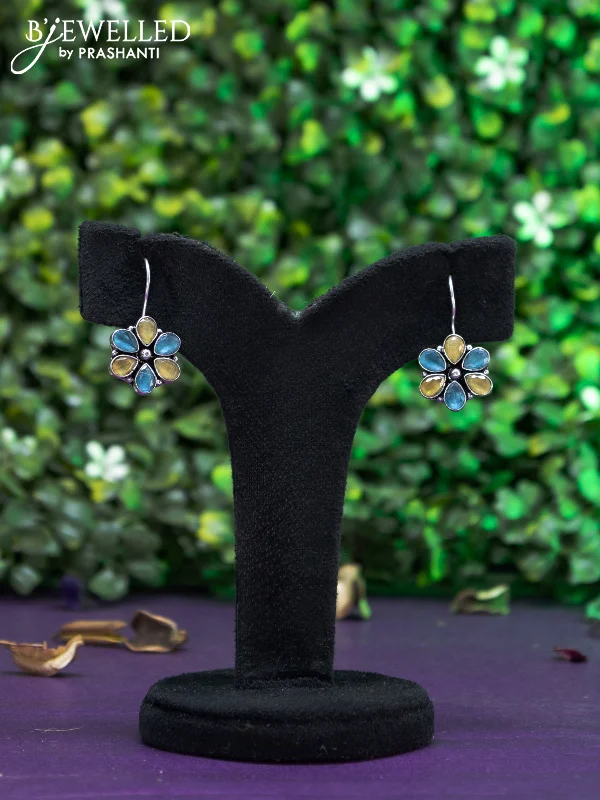 fashion earrings for women -Oxidised hanging type earring with yellow and ice blue stones