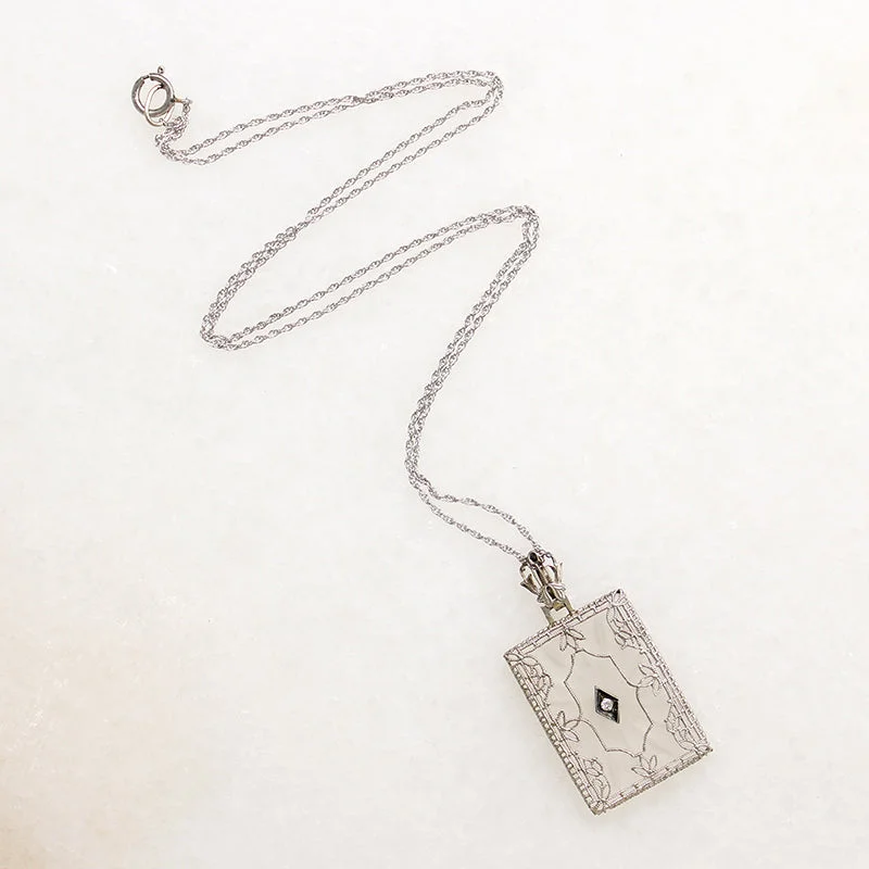 luxury diamond necklaces for women -Camphor Glass Necklace with Diamond & White Gold Filigree