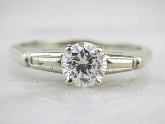 simple engagement rings -Round Brilliant Diamond Engagement Ring