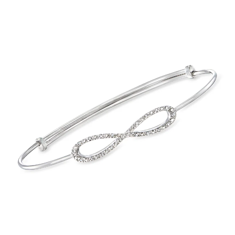 vintage rings for women -Ross-Simons Diamond Accent Infinity Symbol Bangle Bracelet in Sterling Silver