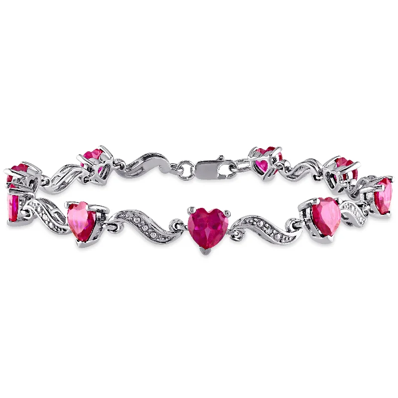 classic rings for women -Mimi & Max Diamond and 9 1/10ct TGW Heart Shaped Created Ruby Bracelet in Sterling Silver