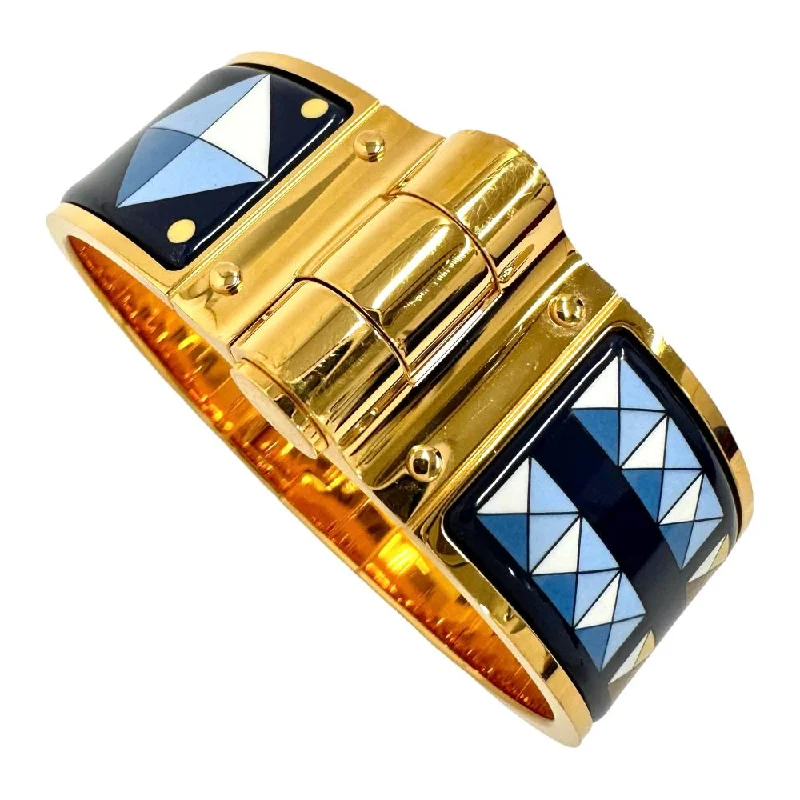 Bangles & Bracelets:Hermes Charnieres GM Blue Bangle