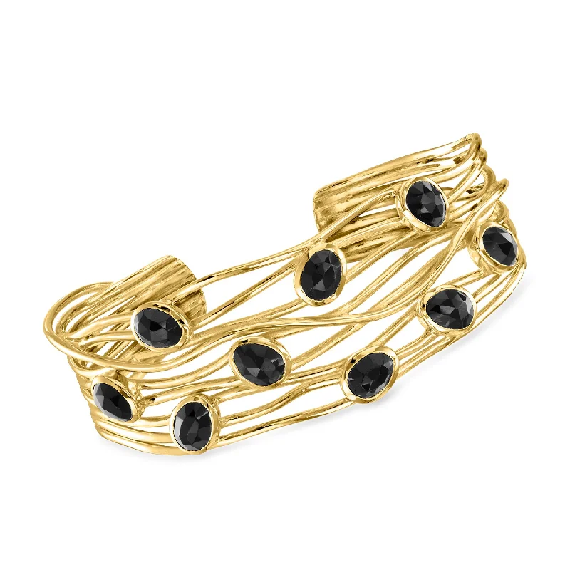 engagement rings for women -Ross-Simons Onyx Highway Cuff Bracelet in 18kt Gold Over Sterling