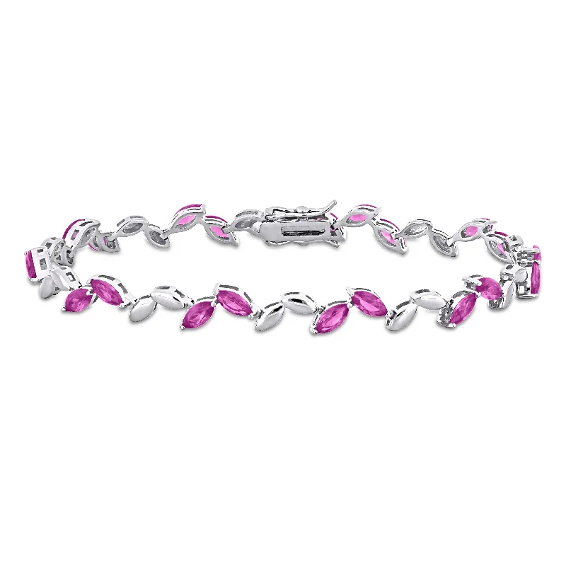 adjustable gold bracelets -Mimi & Max 9 1/2ct TGW Created Pink Sapphire Leaf Bracelet in Sterling Silver-7.75 in