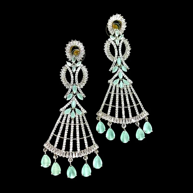 bridal earrings for women -Designer White Rhodium Polish AD Zircon (CZ) Earring