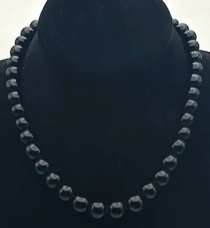 cute necklaces for women -Vintage Graduated Black Bead Necklace - 16"