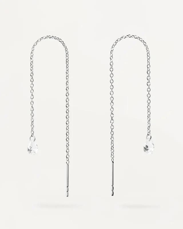 diamond earrings for women -Waterfall drop silver Earrings