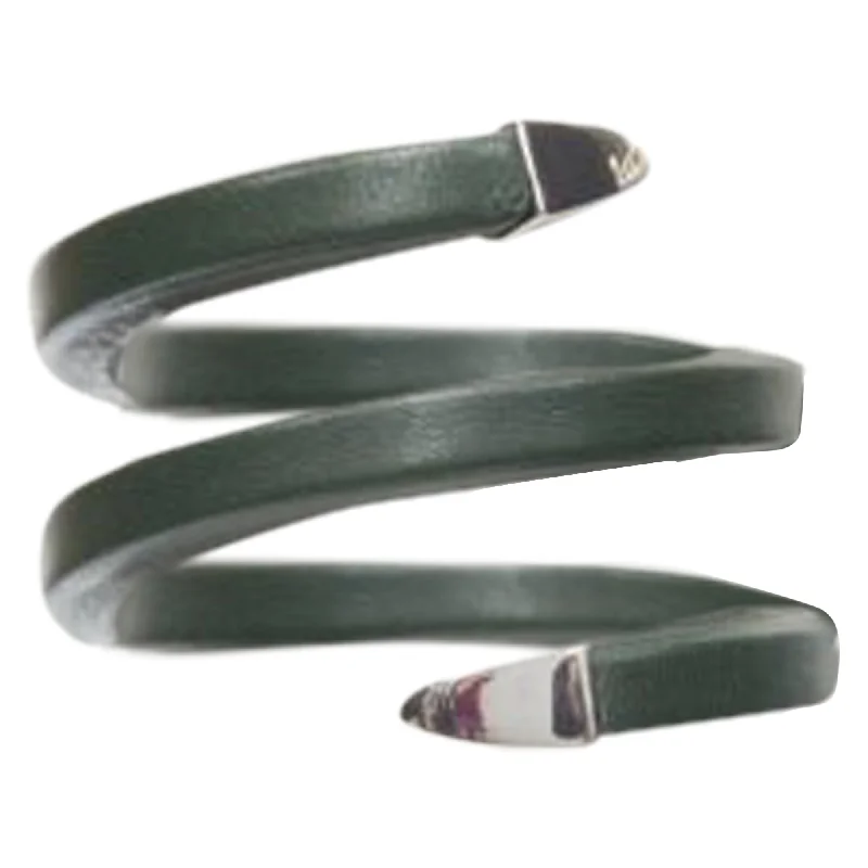 eco-friendly bracelets for women -Bottega Veneta Spiral Coil forest leather cuff bracelet