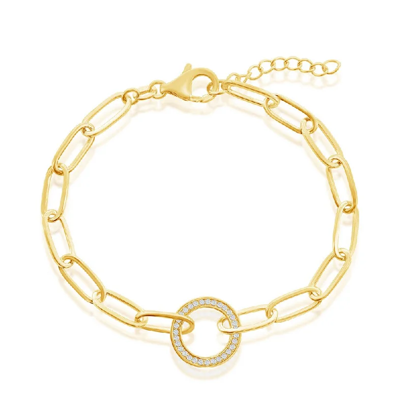 elegant women’s bangles with crystals -Sterling Silver or Gold Plated Over Sterling Silver CZ Circle Paperclip Bracelet