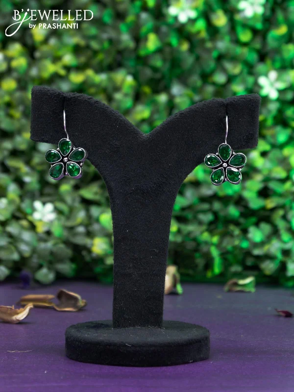 luxury pearl earrings -Oxidised hanging type earring with emerald stones