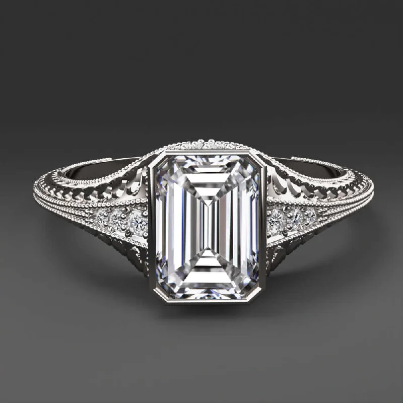 women’s radiant cut engagement rings -1.5ct LAB CREATED DIAMOND ENGAGEMENT RING CERTIFIED E VS1 VINTAGE EMERALD CUT