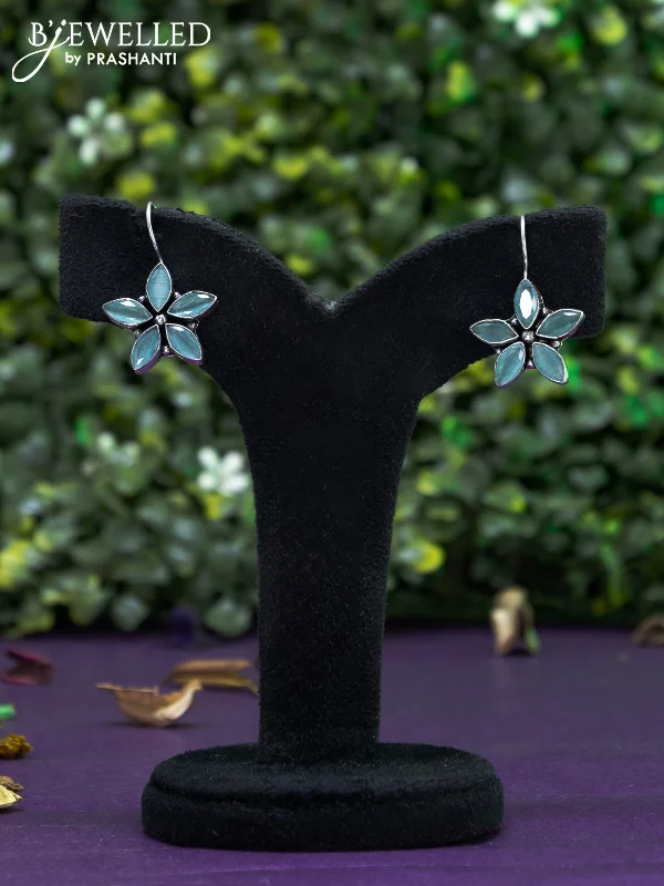 women’s custom earrings -Oxidised hanging type earring floral design with mint green stones