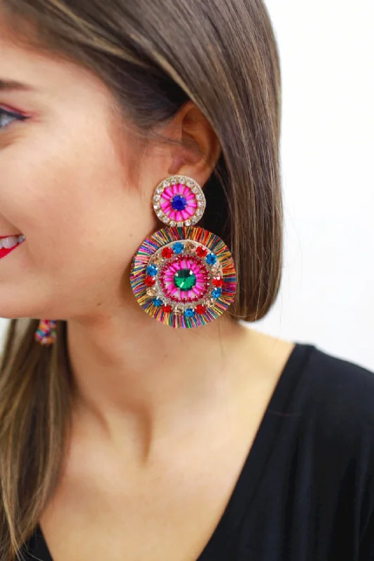 drop earrings for women -Sippin At Sunset Beaded Fringe Earrings