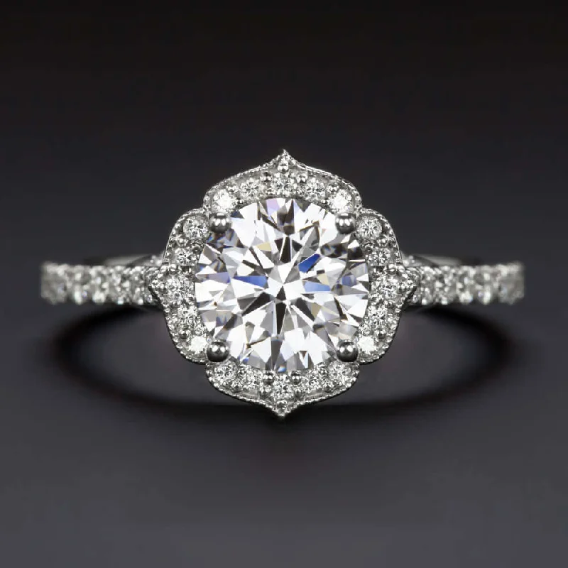 women’s solitaire engagement rings -1.5 CARAT LAB CREATED DIAMOND ENGAGEMENT RING VINTAGE STYLE HALO 14k WHITE GOLD