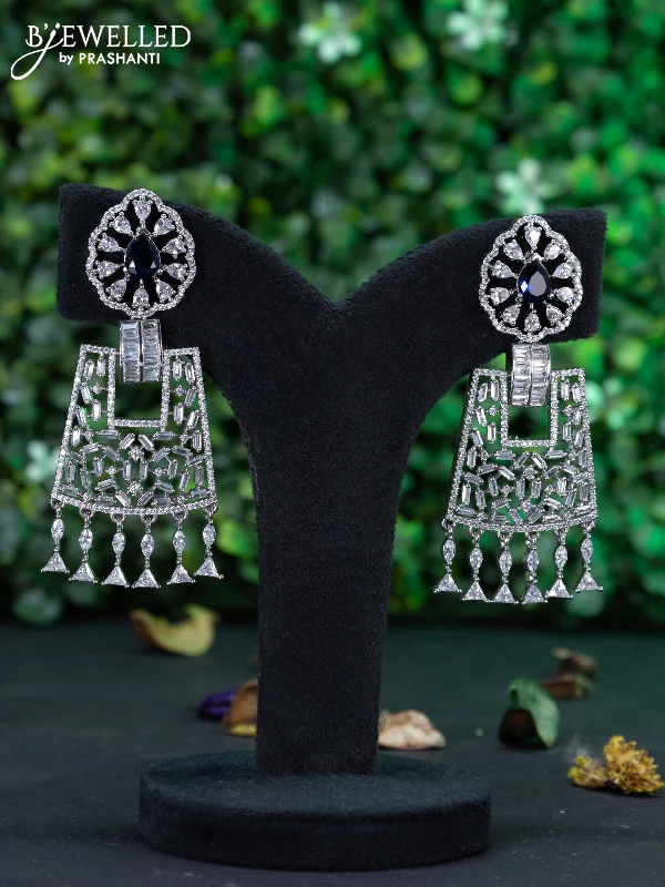 gemstone earrings for women -Zircon earring with sapphire & cz stones and pearl hangings