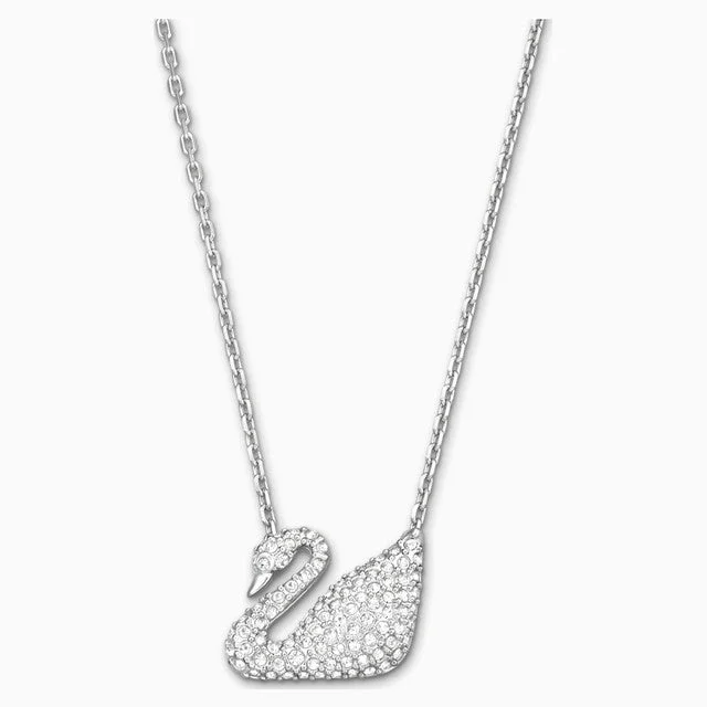 pendant necklaces for women -Swarovski Swan Necklace White